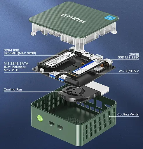 Неттоп GMKtec NucBox G3 Titanium Grey N100 16Gb DDR4 512Gb SSD WiFi 6 Bluetooth 5.2 2.5GLan 4xUSB 3.2 2xHDMI Windows 11 Pro крепление VESA в комплекте (9B.EU24A0826K20) - фото 2