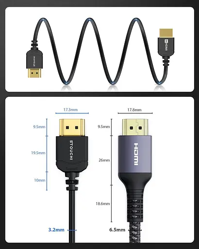 Ультратонкий кабель HDMI 2.1 8K 0,5 м, кабель Stouchi HDMI 2.1, надзвичайно гнучкий кабель 8K HDMI, підтримка 10K 8K120 4K120 144 - фото 6