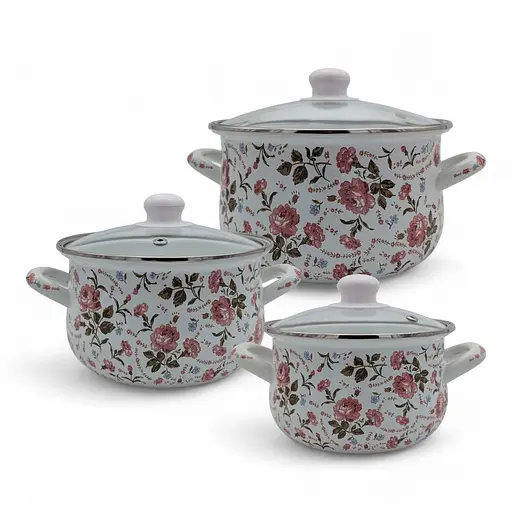 Набор кастрюль Verona эмалированные с крышками 1.6 л, 2.3 л, 3 л (VR-0003-03) - фото 2
