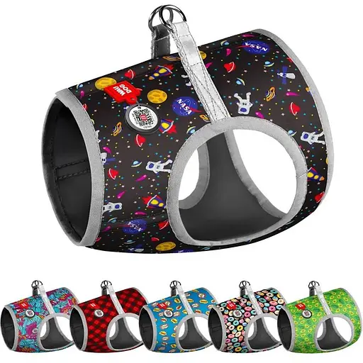 Шлейка для собак Waudog Clothes мягкая с QR паспортом, рисунок "NASA", XS4 - фото 4