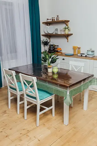 Скатертина силіконова із зеленою стразовою стрічкою 390х190 см - фото 4