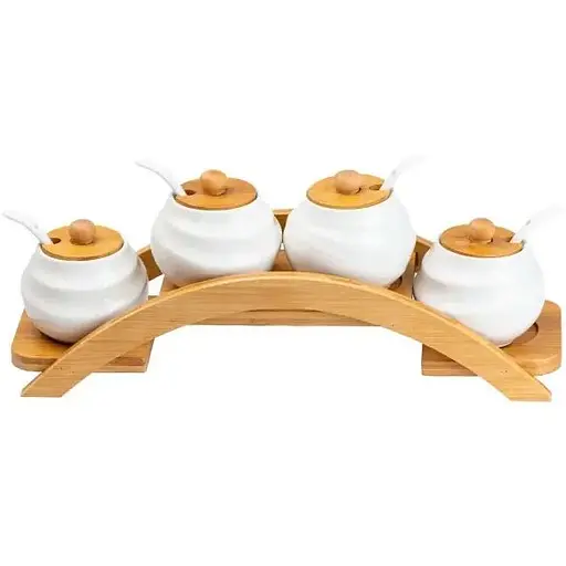 Набір баночок для спецій Yiwu HP-1200 на бамбуковій підставці 4 шт. білий - фото 4