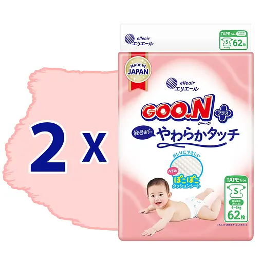 Подгузники GOO.N Plus для детей 4-8 кг размер S 124 шт.