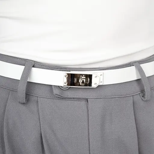 Ремень женский узкий белый кожаный JK-2031 с серебряной пряжкой (110 см) - фото 6