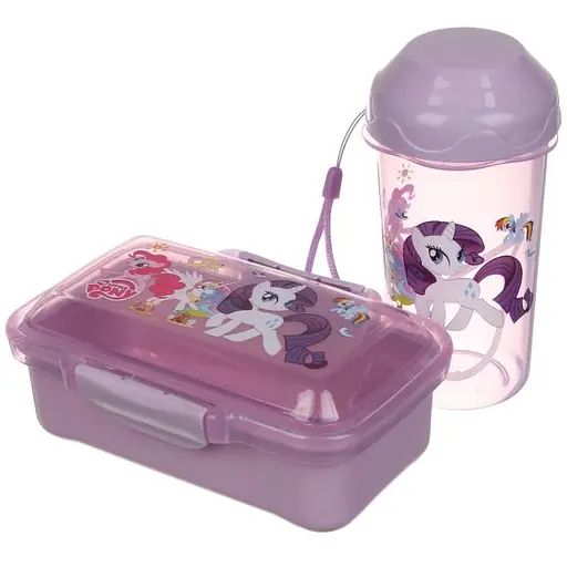 Ланч-бокс детский Laprida Пони сиреневый пищевой пластик + бутылка 64-21-1882
