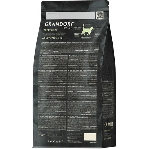 Сухой Беззерновой корм для стерилизованных котов Grandorf Fresh Duck & Sweet Potato Adult Cat Sterilised утка с бататом 400 г - фото 2
