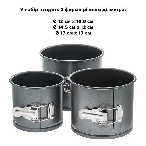 Набор из 3 разъемных форм для выпечки пасхи и тортов с антипригарным / тефлоновым покрытием Ø12/14.5/17 см, Kitchen Master Черный 86182 - фото 2