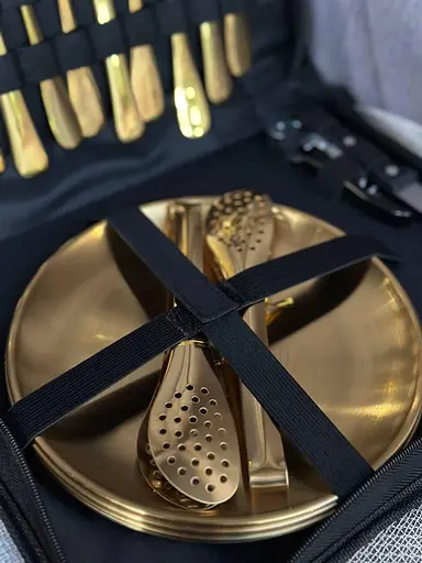 Набір туристичного посуду для походу на 4 особи 24 предмети в чохлі нержавіюча сталь Рожеве золото - фото 3