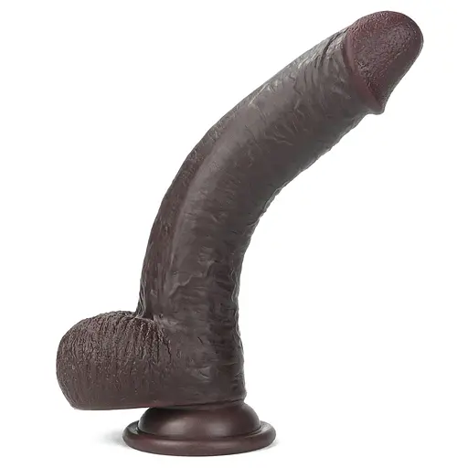 Фалоімітатор LoveToy Sliding Skin з подвійного матеріалу 23 см коричневий - фото 8
