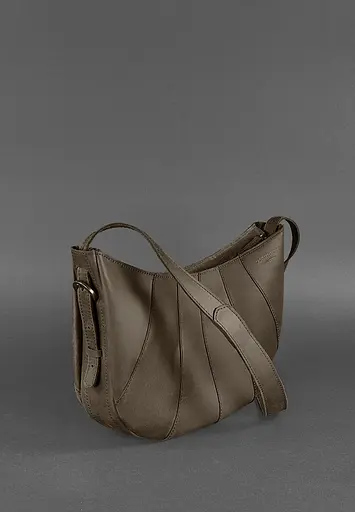 Шкіряна жіноча сумка Круасан темно-коричнева - фото 3