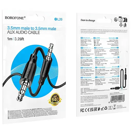 Аудіо кабель Aux Borofone BL26 Standard (1m) Black - фото 6