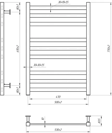Водяна рушникосушка Mario Inox Чикаго 770x530/500 1.7.044627.P, Хром, нижнее - фото 4