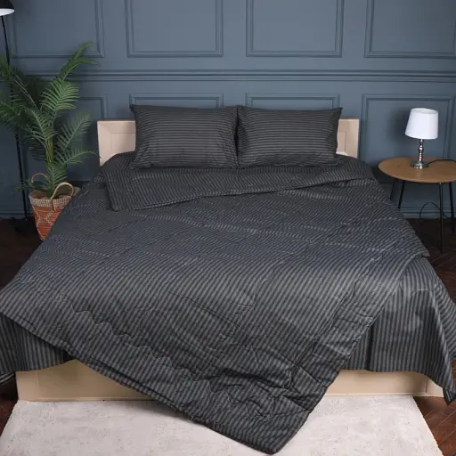 Літній постільний комплект MirSon №2931 Сolor Fun Line Stripe Black Bamboo 220х240 см чорний (2200010961409) - фото 3