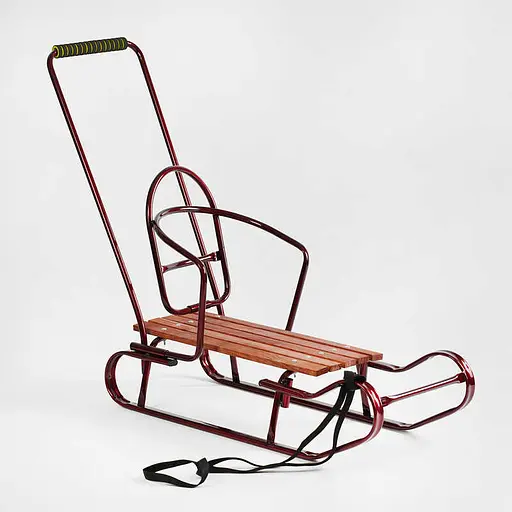 Санки "Королівські" 24506 плоскі полозья, з ручкою, бордовий колір, в пакеті (4820005214501) - фото 1