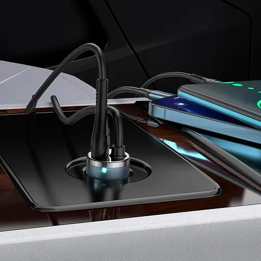 Адаптер автомобильный HOCO Lightning Cable car charger NZ7 1USB 20W серый - фото 8