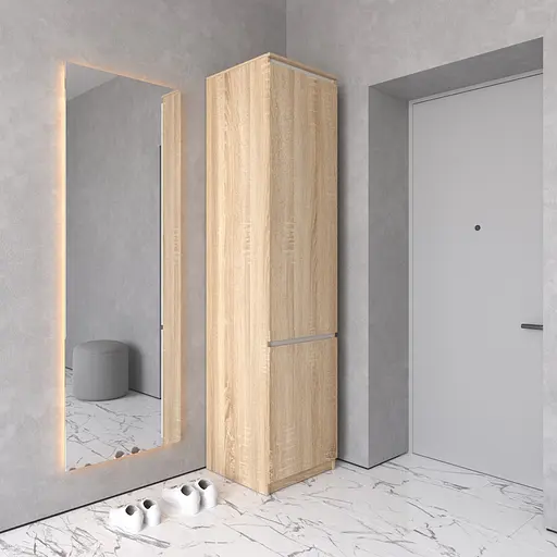 Шкаф пенал Vays R-21 Дуб Сонома-Белые планки, с полками и штангой, без ручек, ЛДСП, 50×50×211 см - для одежды и обуви, в прихожую