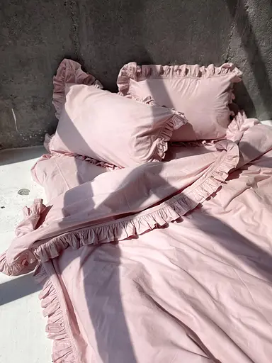 Комплект постільної білизни двоспальний євро з рюшами 200х220 см варена бавовна White Dream Рожевий