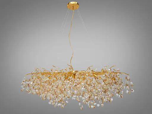 Багата кришталева люстра на тросах витягнутої форми, 12 ламп, золото - фото 1