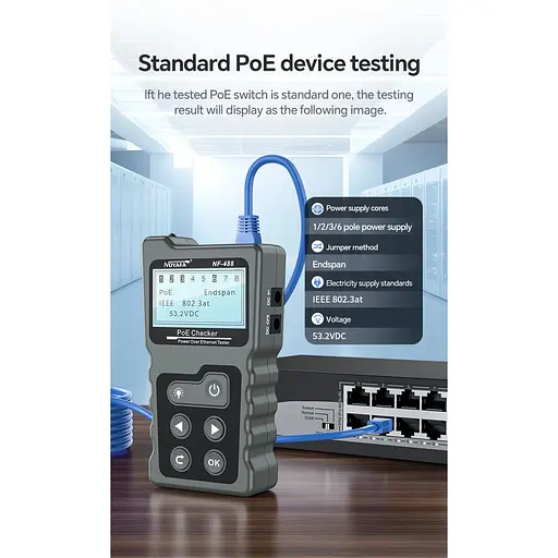 Кабельний тестер Noyafa NF-488 багатофункціональний функція PoE Ping для RJ45 DC (18887) - фото 10