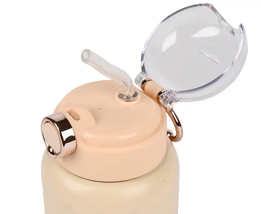 Термос-поїлка Stenson MT-5351 з ручкою та трубочкою на кнопці 500 мл Кремовий - фото 3