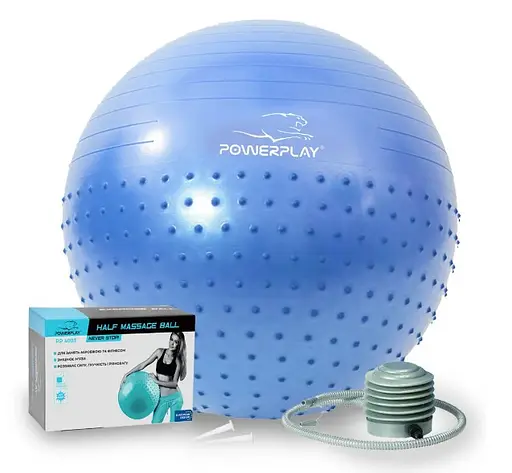 М'яч для фітнесу (фітбол) напівмасажний PowerPlay 4003 Ø65 cm Gymball Синій + помпа (PP_4003_65_Blue) - фото 1