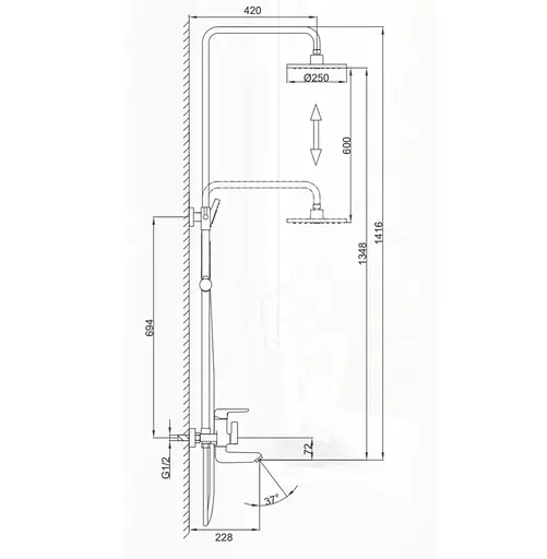 Душова система Frap вилив, лійка 3-функції F2417, Хром - фото 6
