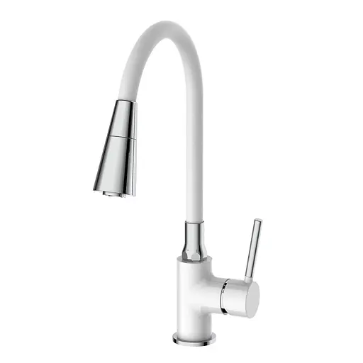 F4044-8 Змішувач для кухні силіконовий гусак лат.корп. гайка Ø35 білий/хром Frap 1/10 Білий - фото 1