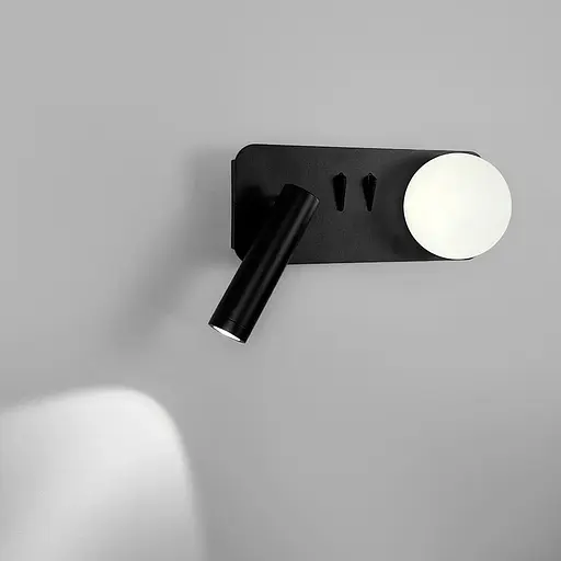 Ліве чорне бра на 2 вимикачі з білим плафоном та спотом Line F Арт. WJ032/2 L BK (лівий) - фото 4