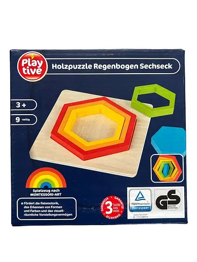 Деревянная головоломка Монтессори Play tive радужный шестигранник - фото 1