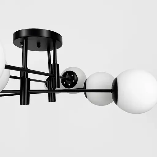 Стельова чорна люстра на 8 білих плафонів Ø 80 см | Line F | Арт. 81188/8 BK+BK+WT - фото 4