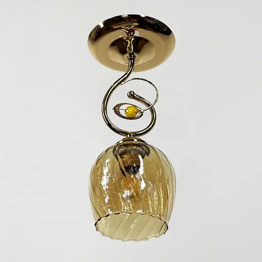 Золотой светильник с цветочным узором на янтарном плафоне Ø20х32 см | Line F | Ст. 6368/1A GD+AM - фото 4