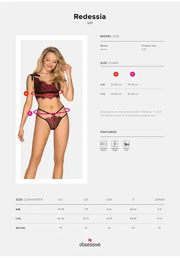 Комплект білизни Obsessive Redessia S/M бордовий - фото 7