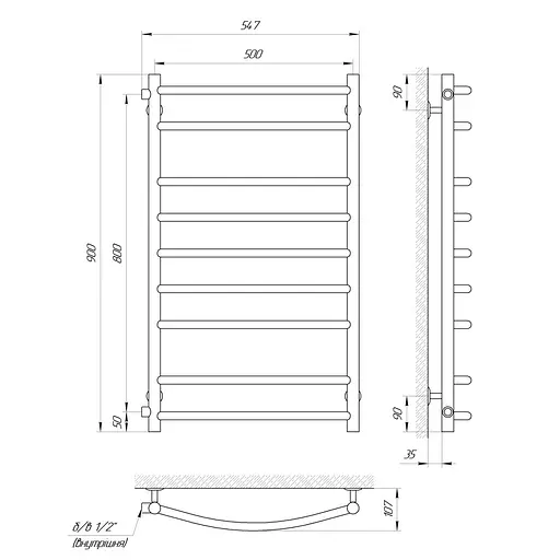 Полотенцесушитель Laris Классик П9 500x900 боковое подключение 71207286, Хром - фото 2