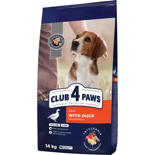 Сухой корм Club 4 Paws Premium Club для взрослых собак средних пород, с уткой 14 кг