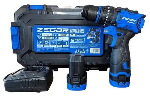 Шуруповерт ударный аккумуляторный бесщеточный Zegor CDAX-16BLH/16В/две скорости/2 батареи 16 В 2 Ач/реверс/подсветка/кейс - фото 2