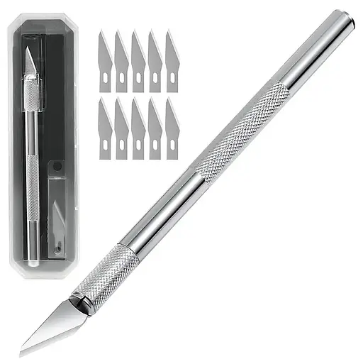 Пекарський ніж для художнього надрізування тіста для хліба, багету та здоби хліборіз з 10 змінними лезами у футлярі, Kitchen Master 87912 - фото 8