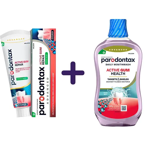 Набор: Паста зубная Parodontax Свежая мята, Активное восстановление десен 75 мл + Ополаскиватель полости рта Parodontax Active Gum Health Fresh Mint 500 мл - фото 1