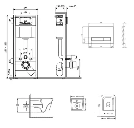 Набір Q-tap Nest 4 в 1 підвісний унітаз Crow Ultra Quiet 490x360x290 + комплект інсталяції QT05335171W45132 - фото 2
