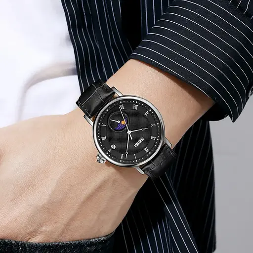 Часы классические мужские Skmei 9308 (Черные с черным циферблатом) - фото 5