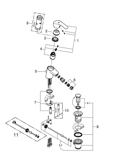 Змішувач для біде Grohe Eurosmart з донним клапаном Хром 30412 - фото 6