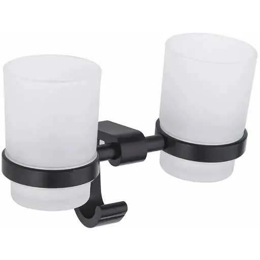 Склянка подвійна для зубних щіток Platinum чорний 5508PL скло та алюміній чорний - фото 1