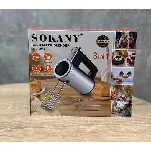 Електричний ручний міксер Sokany SK-02017 5 швидкостей 3 насадки міксер для тіста кремів і збивання 800 Вт Сірий - фото 8