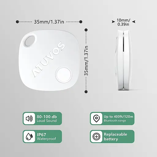 ATUVOS Key Finder и Baggage Tracker Tag 2 Pack, Smart Tag, совместимый с Apple Find My (только для iOS), мощный Bluetooth-локатор - фото 6
