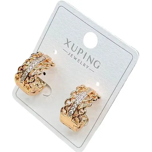 Сережки Xuping з лінією каміння гіпоалергенне медичне золото - фото 1