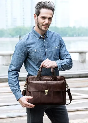 Сумка кожаная мужская Vintage 24х35х7 см 000154054 - фото 6