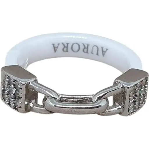 Серебряное кольцо Aurora Замочек с керамикой и фианитами. С1157Б 17,5