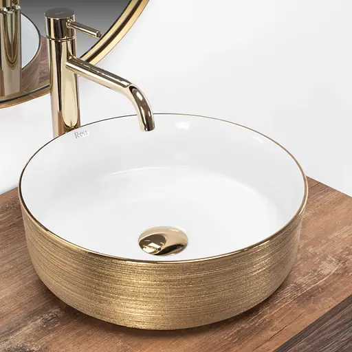 Умивальник Rea Sami накладний white brushed gold REA-U6630, Золотий - фото 2