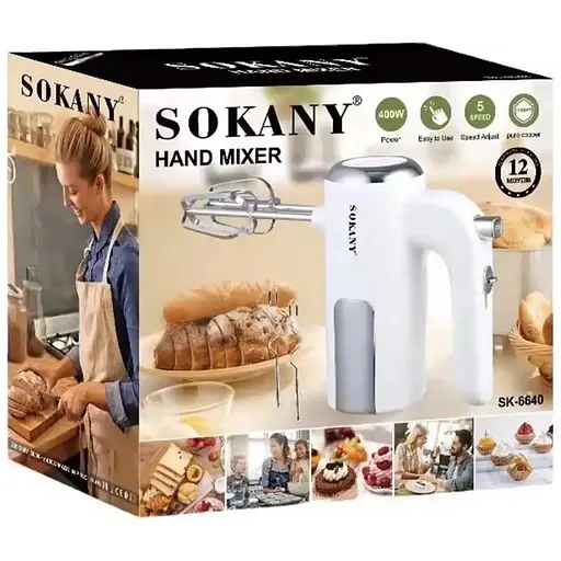Ручний міксер Sokany SK-6640 із насадками для тесту 5 швидкостей 400Вт Білий - фото 5