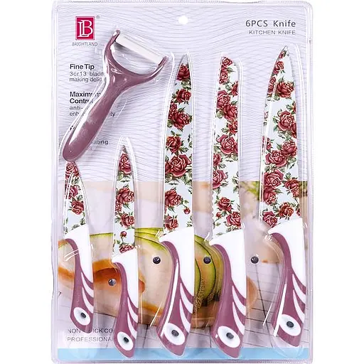 Набір кольорових ножів на блістері, 6 предметів "рожевий" 27х40см x3-230