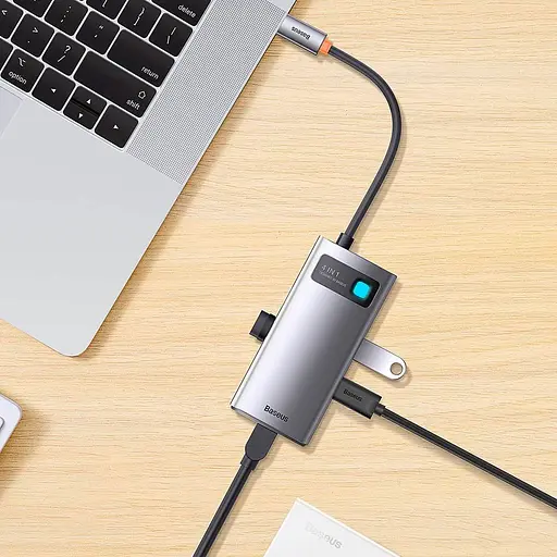 USB-хаб Baseus Metal Gleam Series 4-in-1 Gray (WKWG070113) [110336] - фото 6